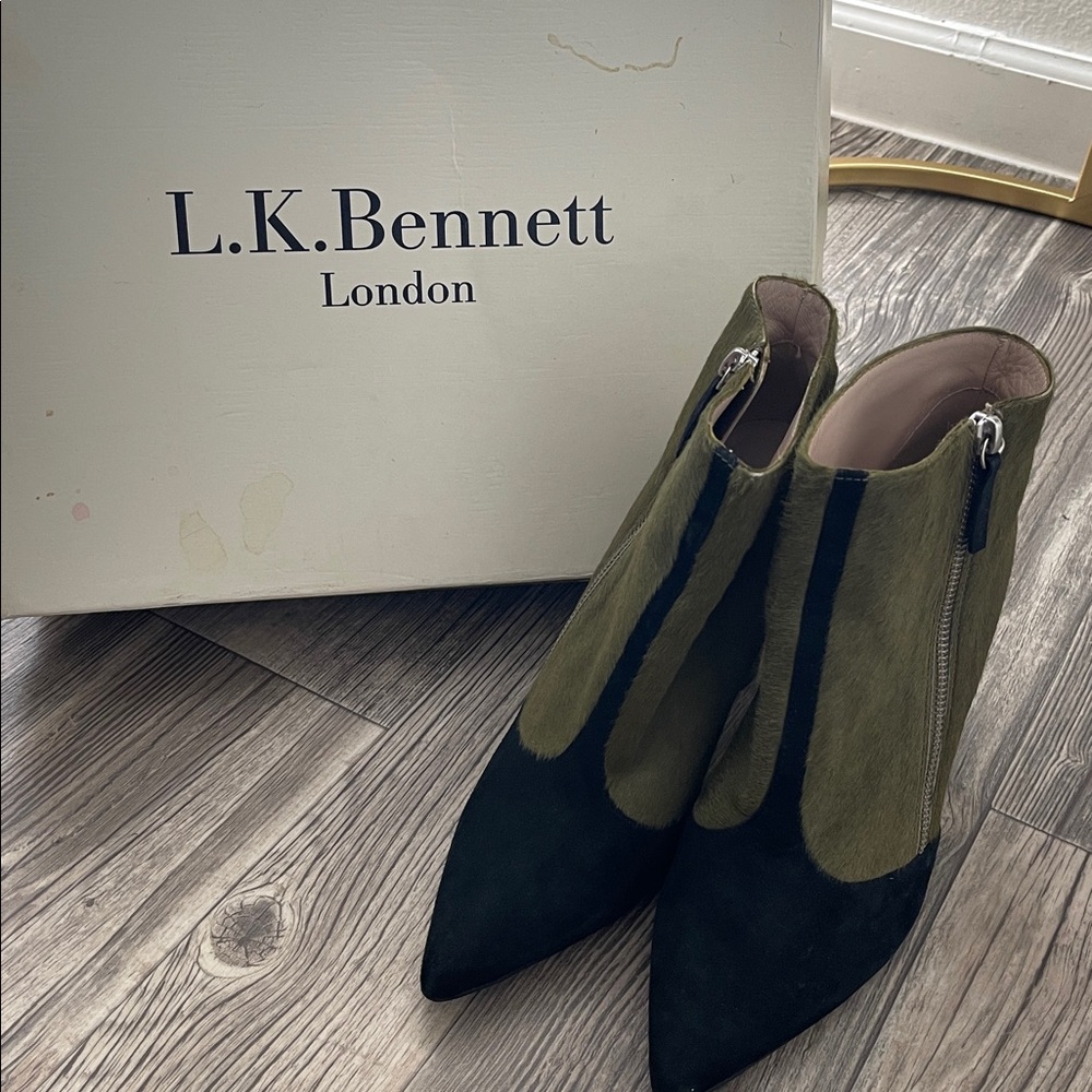 L.K. BENNETT calf fur heeled boots with black suede size 40